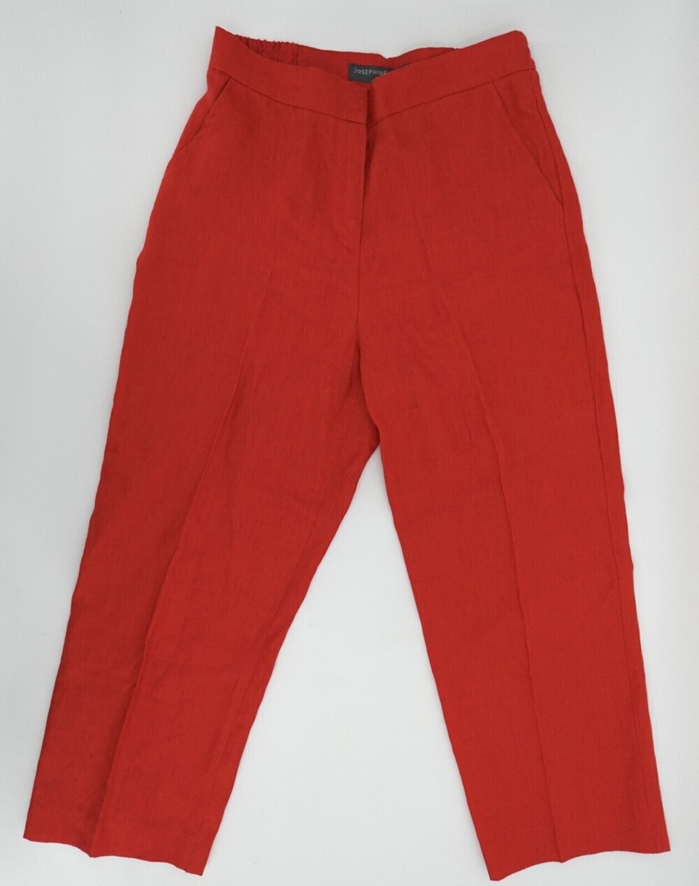 Josephine Chaus Pants Womens 4 Petite Red 100% Linen Crop Straight Leg Trouser